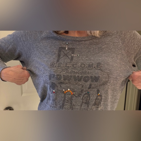 “A Powwow Welcome” Native American gray t-shirt embellished with rhinestones - Picture 15 of 15